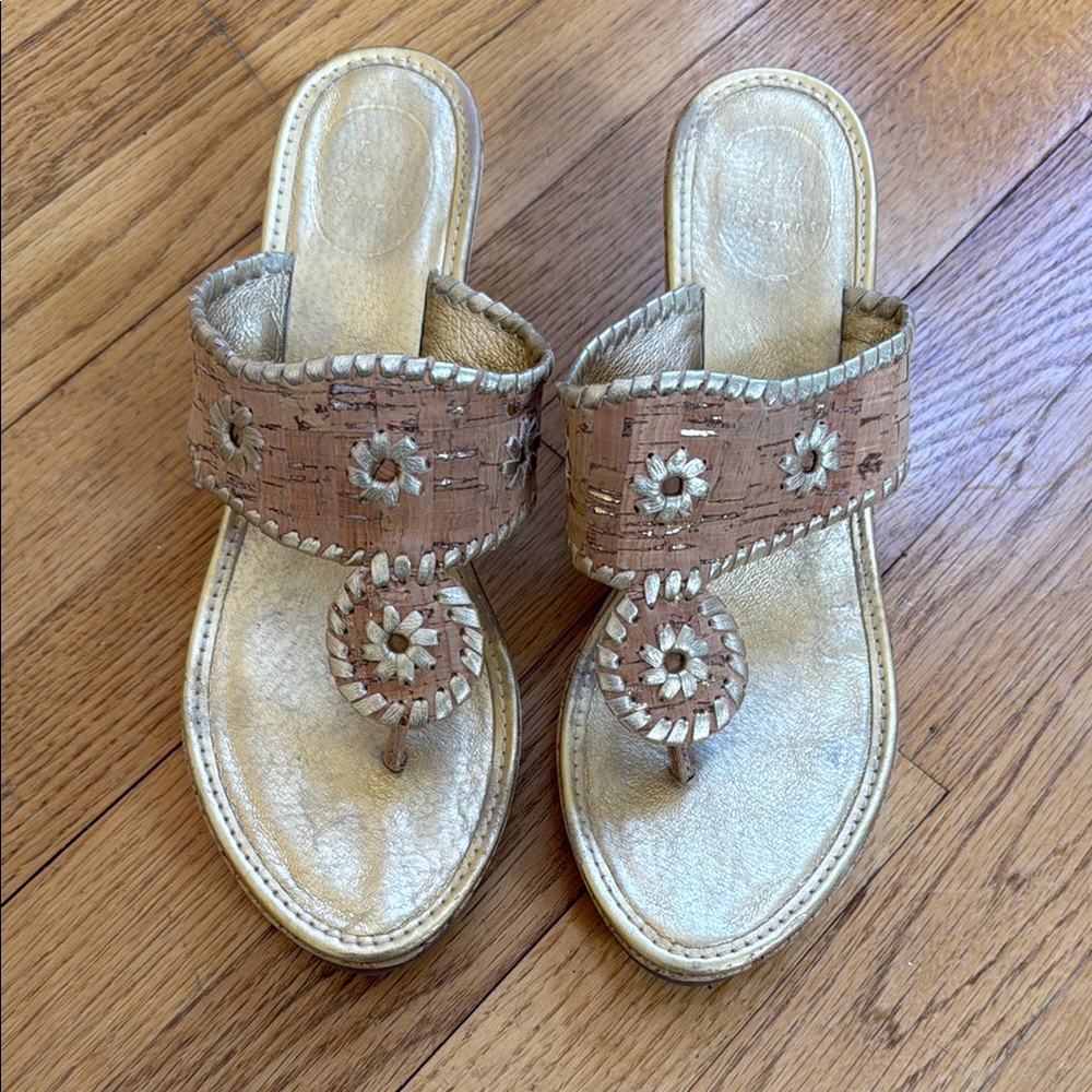 Jack Rogers Tan and Gold Sandals with Embellished Strap